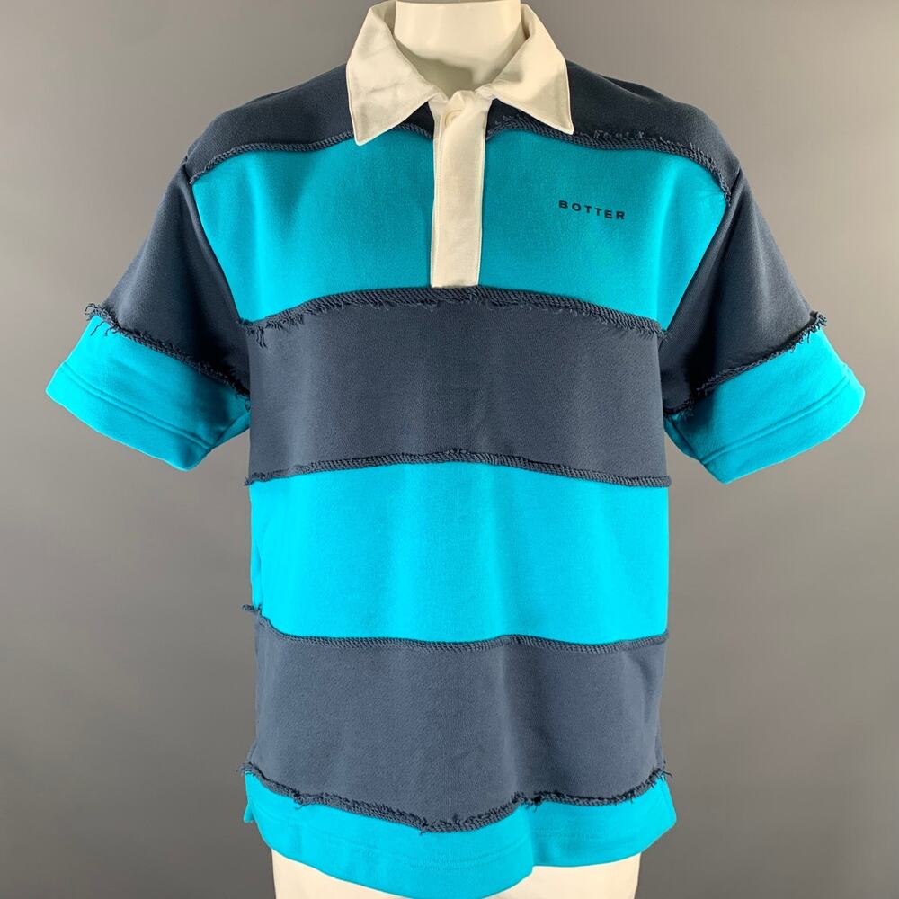 BOTTER Size M Blue Navy Striped Cotton Polo